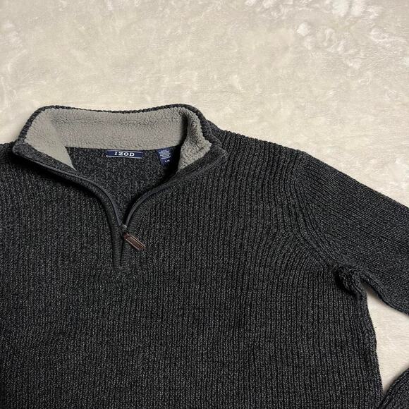 Izod 1/4 Zip Sweater Mens Large Heavyweight Cotton Blend Warm Fall Autumn Winter - Picture 2 of 7